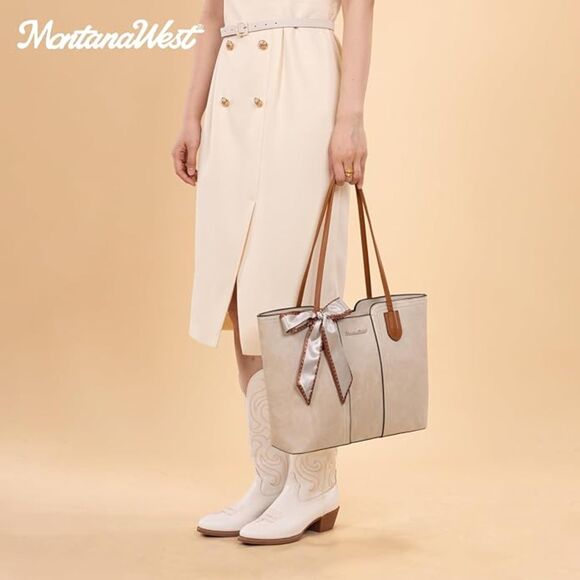 Women Ivory Beige Imported Vegan Leather Top Handle Polyester Lining Tote Bags - Picture 2 of 4